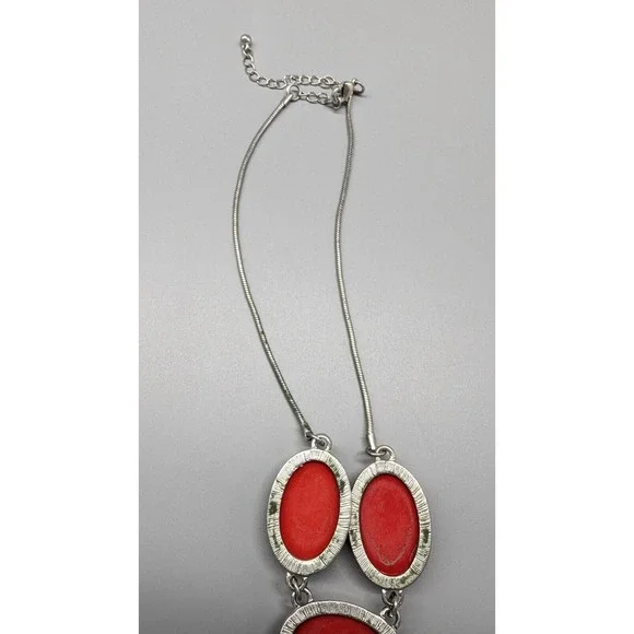 Red Acrylic Necklace Bracelet Set Pendant Silver Tone Chain Adjustable Necklace - Picture 4 of 10